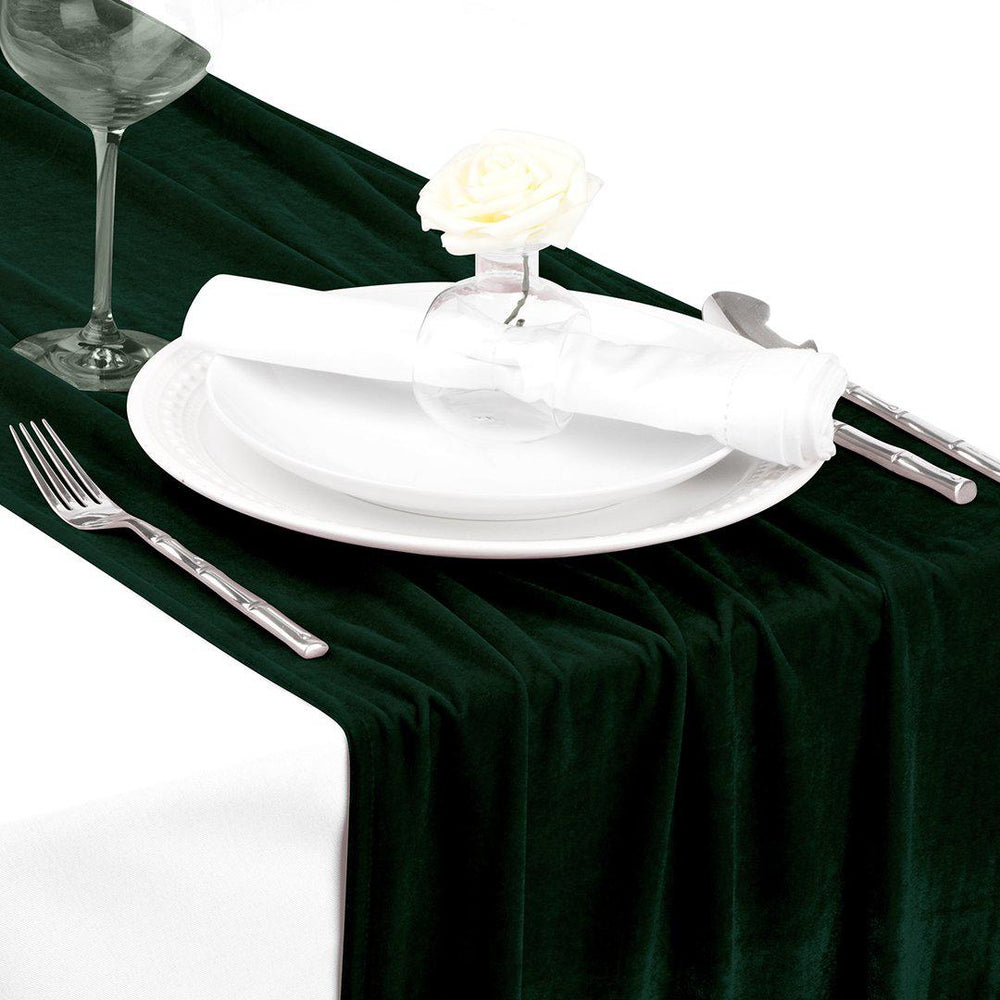 XL Premium Crushed Matte Velvet Table Runner, 20 x 120 Inch-Set of 1-Koyal Wholesale-Emerald Green-