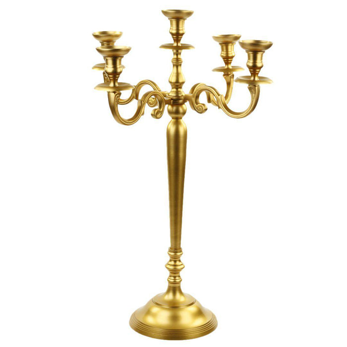 5-Arm Metal Candelabra Candle Holder Centerpiece-Set of 1-Koyal Wholesale-Gold-12"-
