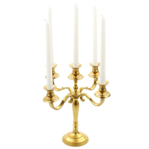 5-Arm Metal Candelabra Candle Holder Centerpiece-Set of 1-Koyal Wholesale-Gold-12"-