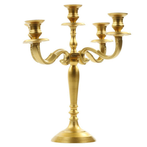 5-Arm Metal Candelabra Candle Holder Centerpiece-Set of 1-Koyal Wholesale-Gold-12"-