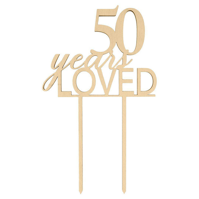 50 Years Loved Laser Cut Wood Cake Topper-Set of 1-Andaz Press-