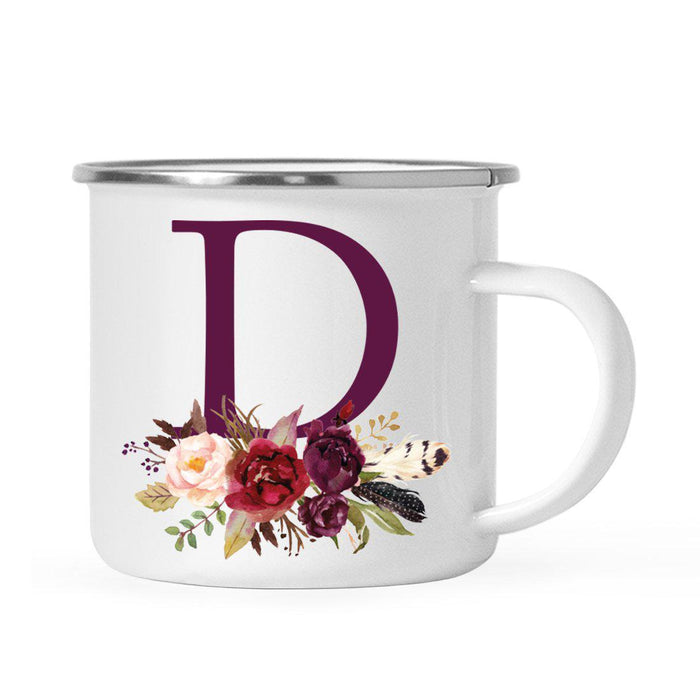 Andaz Press 11oz Bohemian Fall Autumn Burgundy Marsala Floral Flower and Feathers Arrangement Monogram Campfire Coffee Mug-Set of 1-Andaz Press-D-