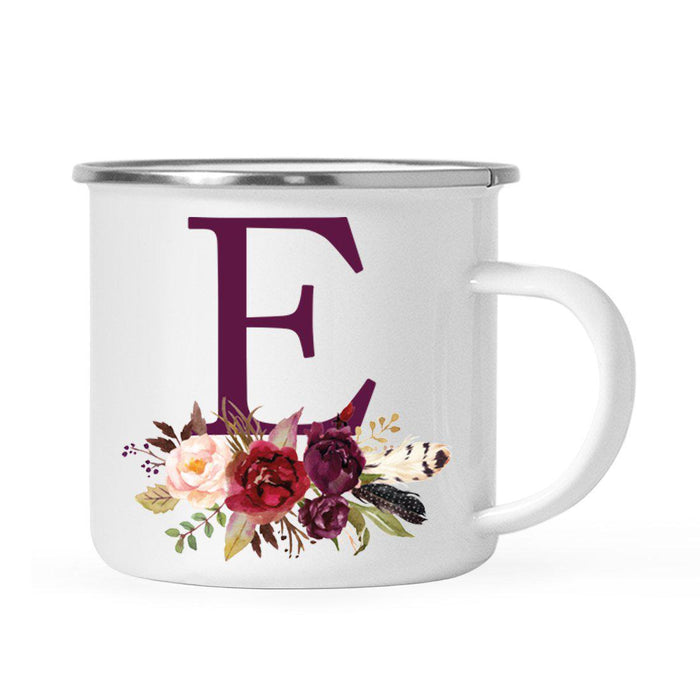 Andaz Press 11oz Bohemian Fall Autumn Burgundy Marsala Floral Flower and Feathers Arrangement Monogram Campfire Coffee Mug-Set of 1-Andaz Press-E-