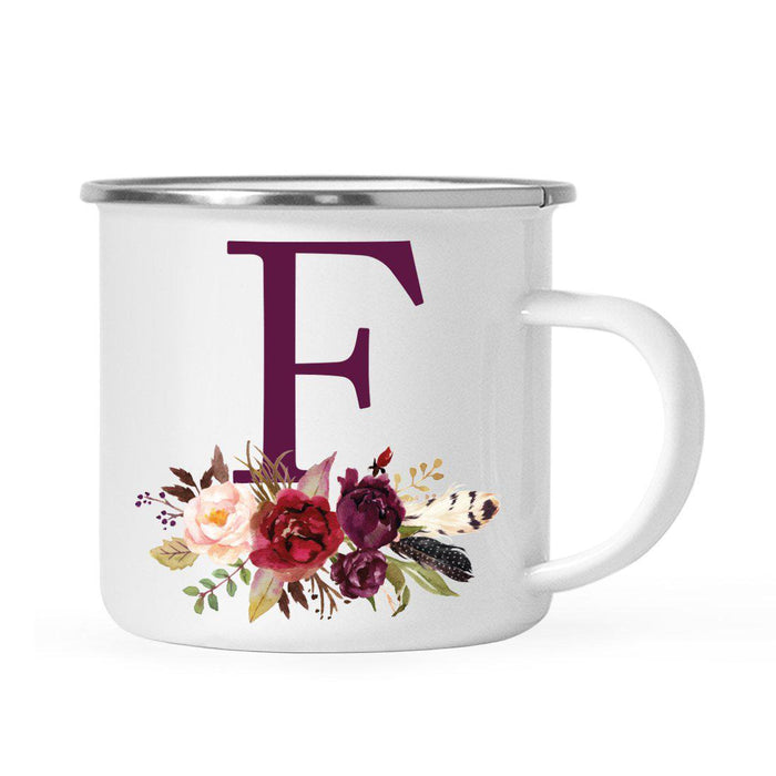 Andaz Press 11oz Bohemian Fall Autumn Burgundy Marsala Floral Flower and Feathers Arrangement Monogram Campfire Coffee Mug-Set of 1-Andaz Press-F-