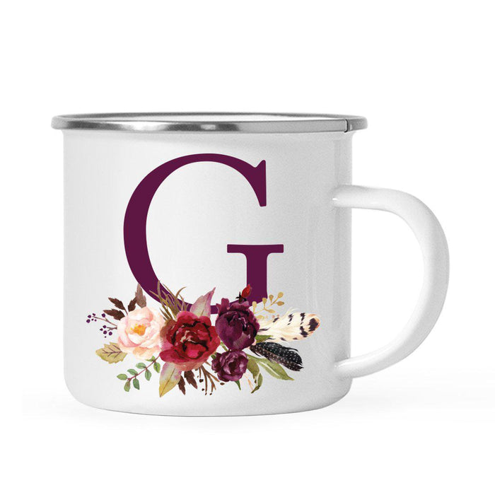 Andaz Press 11oz Bohemian Fall Autumn Burgundy Marsala Floral Flower and Feathers Arrangement Monogram Campfire Coffee Mug-Set of 1-Andaz Press-G-