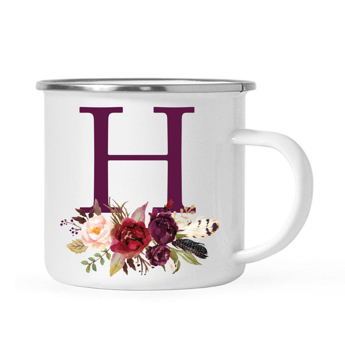 Andaz Press 11oz Bohemian Fall Autumn Burgundy Marsala Floral Flower and Feathers Arrangement Monogram Campfire Coffee Mug-Set of 1-Andaz Press-H-