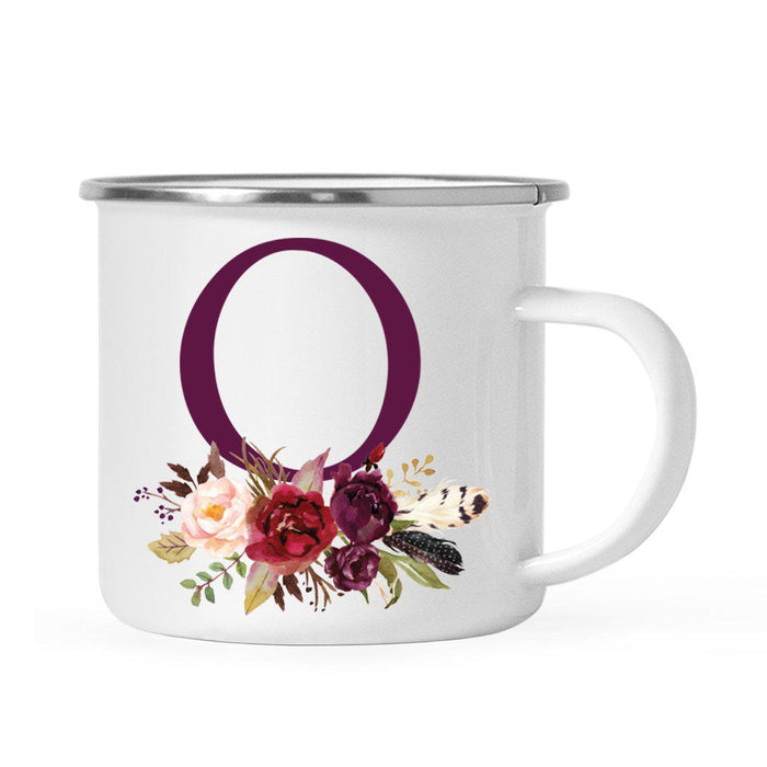 Andaz Press 11oz Bohemian Fall Autumn Burgundy Marsala Floral Flower and Feathers Arrangement Monogram Campfire Coffee Mug-Set of 1-Andaz Press-O-