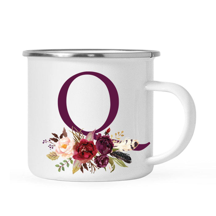 Andaz Press 11oz Bohemian Fall Autumn Burgundy Marsala Floral Flower and Feathers Arrangement Monogram Campfire Coffee Mug-Set of 1-Andaz Press-Q-