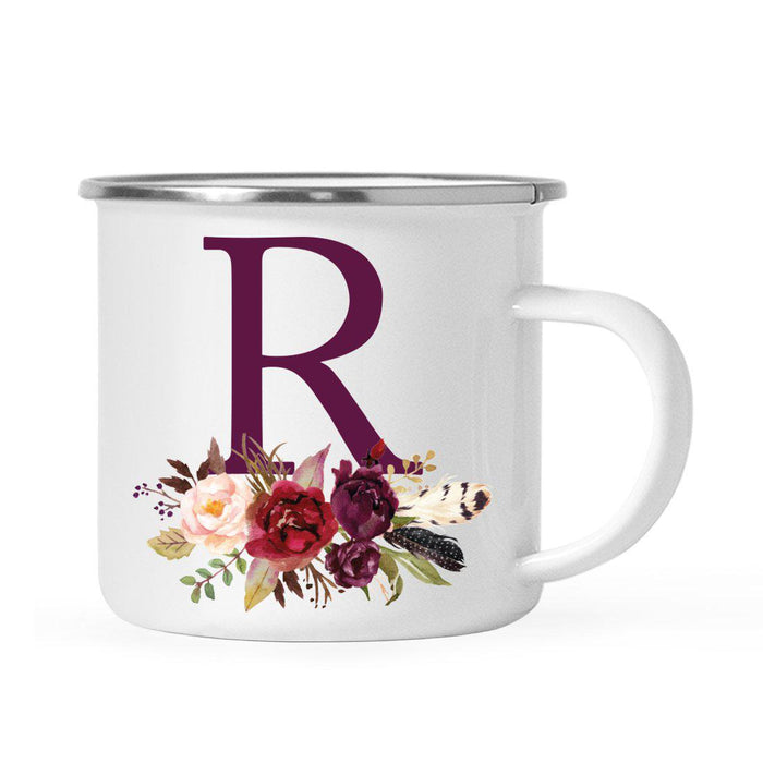 Andaz Press 11oz Bohemian Fall Autumn Burgundy Marsala Floral Flower and Feathers Arrangement Monogram Campfire Coffee Mug-Set of 1-Andaz Press-R-