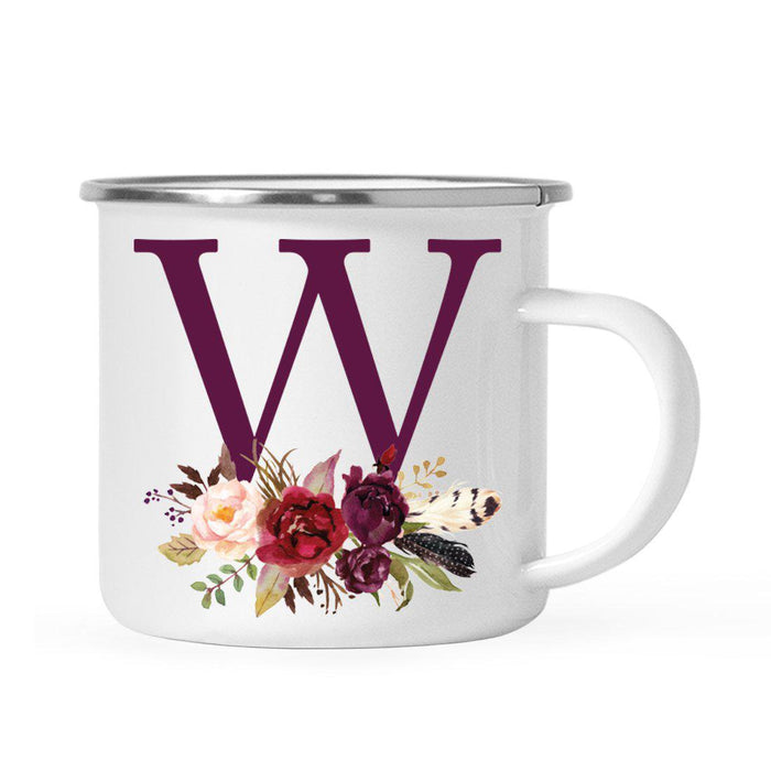 Andaz Press 11oz Bohemian Fall Autumn Burgundy Marsala Floral Flower and Feathers Arrangement Monogram Campfire Coffee Mug-Set of 1-Andaz Press-W-