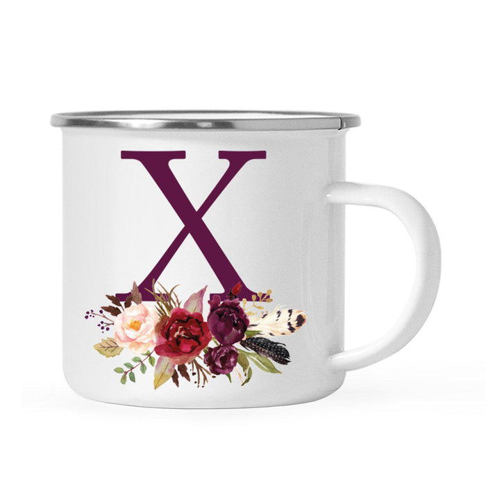 Andaz Press 11oz Bohemian Fall Autumn Burgundy Marsala Floral Flower and Feathers Arrangement Monogram Campfire Coffee Mug-Set of 1-Andaz Press-X-