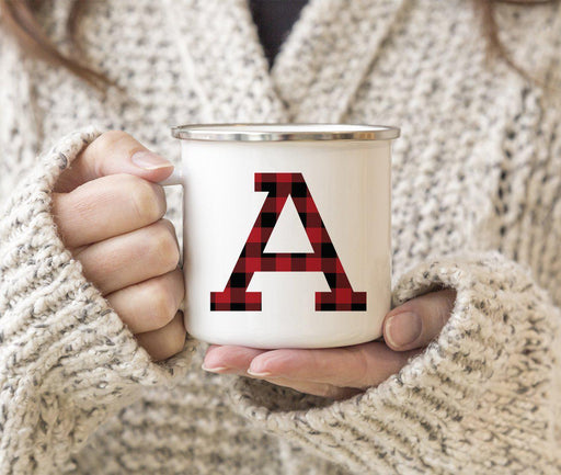 Andaz Press 11oz Buffalo Red Plaid Monogram Campfire Coffee Mug-Set of 1-Andaz Press-A-