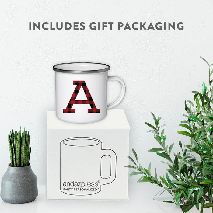 Andaz Press 11oz Buffalo Red Plaid Monogram Campfire Coffee Mug-Set of 1-Andaz Press-A-