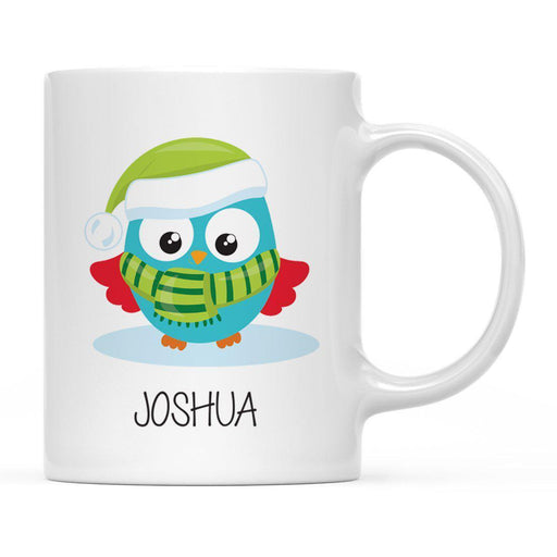 Andaz Press 11oz Personalized Christmas Owl And Gnome Coffee Mug-Set of 1-Andaz Press-Aqua Owl with Green Scarf-