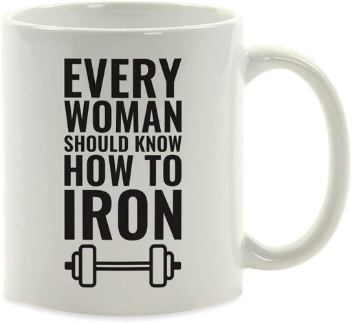 Andaz Press Fitness Coffee Mug Every Woman Should Know How to Iron Dumbbell Graphic-Set of 1-Andaz Press-Every Woman Should Know How to Iron Dumbbell Graphic-