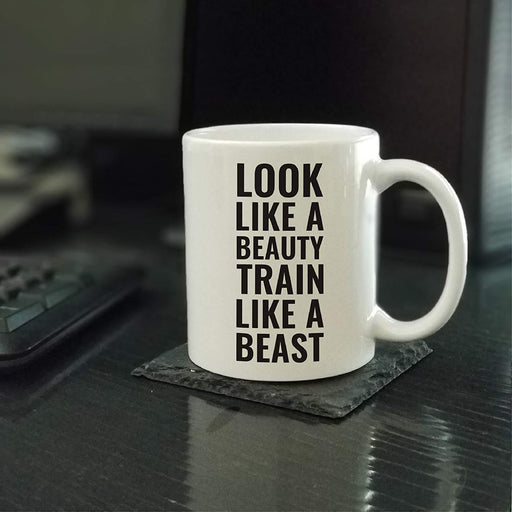 Andaz Press Fitness Coffee Mug Look Like a Beauty Train Like a Beast-Set of 1-Andaz Press-Look Like a Beauty Train Like a Beast Girlfriend Wife Birthday Christmas Present Ideas Keto Bulletproof Coffee Cup Idea-