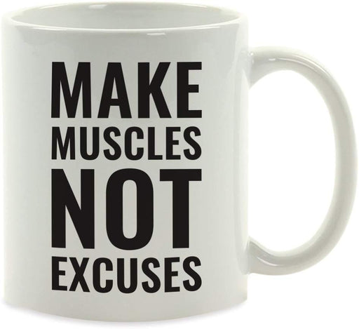 Andaz Press Fitness Coffee Mug Make Muscles Not Excuses-Set of 1-Andaz Press-Make Muscles Not Excuses-