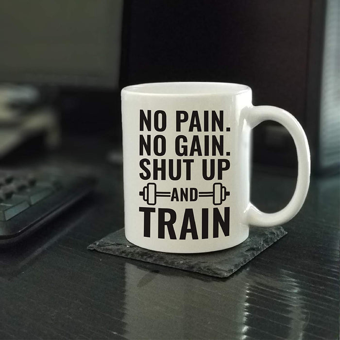 Workout Mug - Gym Mug - No Pain. No Gain. - Gym Coffee Mug White 11oz