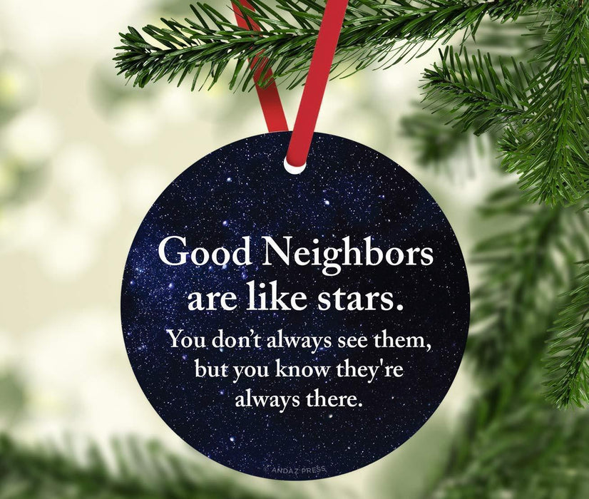 Andaz Press Metal Christmas Ornament, Good Neighbors are Like Stars, You Don't Always See Them, But You Know They're Always There, Purple Blue Galaxy-Set of 1-Andaz Press-Good Neighbors are Like Stars You Don't Always See Them But You Know They're Always There Purple Blue Galaxy-