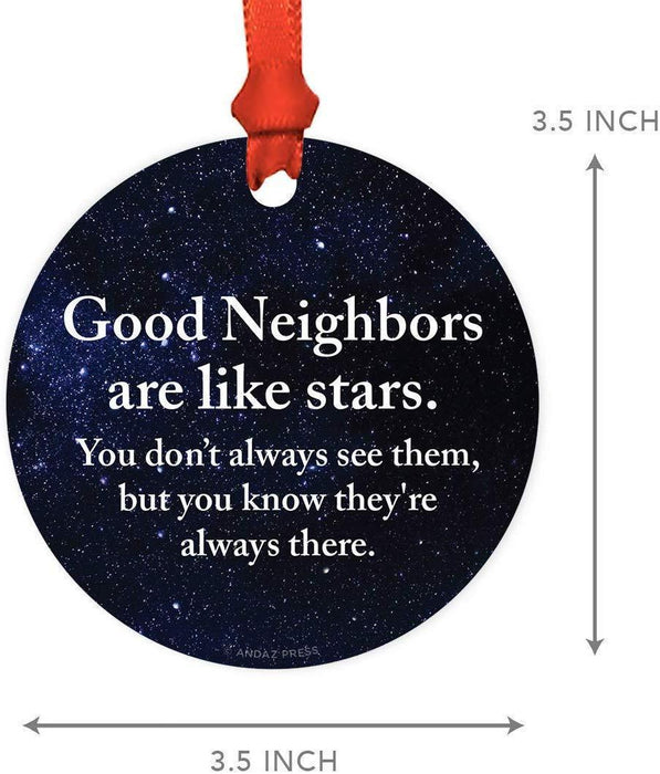 Andaz Press Metal Christmas Ornament, Good Neighbors are Like Stars, You Don't Always See Them, But You Know They're Always There, Purple Blue Galaxy-Set of 1-Andaz Press-Good Neighbors are Like Stars You Don't Always See Them But You Know They're Always There Purple Blue Galaxy-