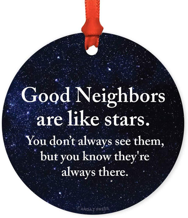 Andaz Press Metal Christmas Ornament, Good Neighbors are Like Stars, You Don't Always See Them, But You Know They're Always There, Purple Blue Galaxy-Set of 1-Andaz Press-Good Neighbors are Like Stars You Don't Always See Them But You Know They're Always There Purple Blue Galaxy-