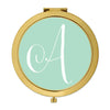 Andaz Press Mint Green Monogram Gold 2.75 inch round Compact Mirror-Set of 1-Andaz Press-A-