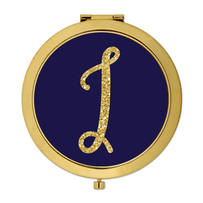 Andaz Press Navy Blue with Faux Gold Glitter Monogram Gold Compact Mirror-Set of 1-Andaz Press-I-