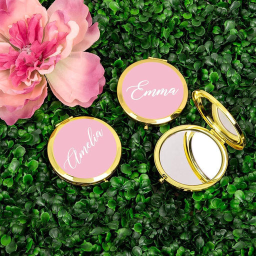 Andaz Press Persoanlized Blush Pink Monogram Gold Compact Mirror-Set of 1-Andaz Press-Bridesmaid Custom-