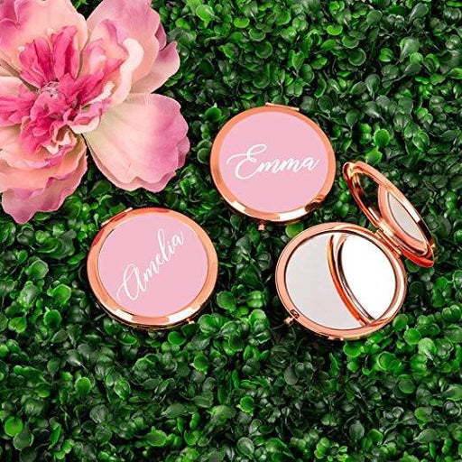 Andaz Press Personalized Blush Pink Monogram Rose Gold Compact Mirror, Bridesmaid Custom-Set of 1-Andaz Press-