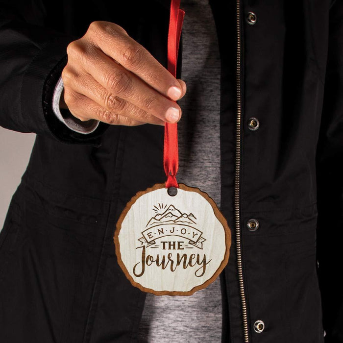 Andaz Press Real Wood Rustic Christmas Ornament, Engraved Wood Slab, Enjoy The Journey-Set of 1-Andaz Press-Enjoy The Journey-