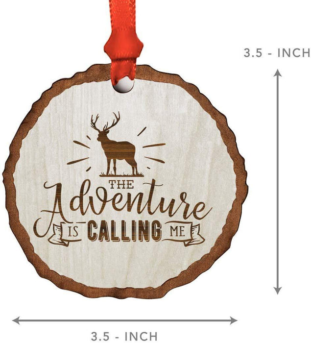 Andaz Press Real Wood Rustic Christmas Ornament, Engraved Wood Slab, The Adventure is Calling Me-Set of 1-Andaz Press-The Adventure is Calling Me-