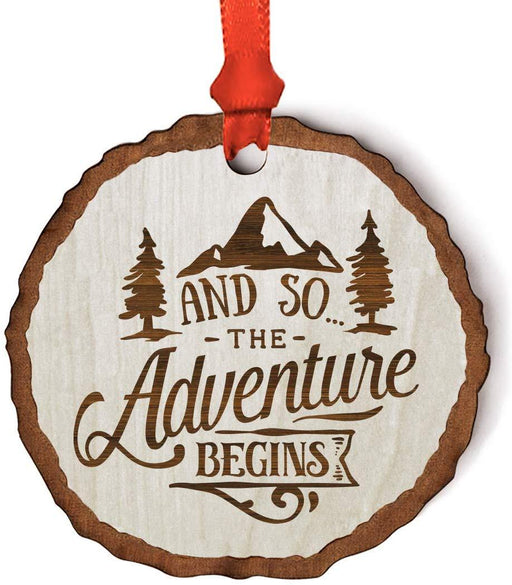 Andaz Press Real Wood Rustic Christmas Ornament, Engraved Wood Slab, and so The Adventure Begins-Set of 1-Andaz Press-and so The Adventure Begins-