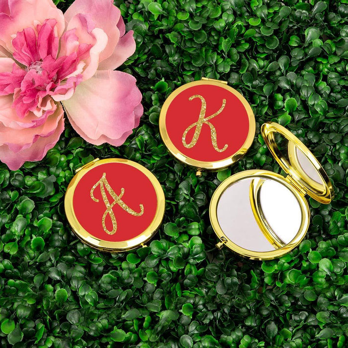 Andaz Press Red with Faux Gold Glitter Monogram Gold Compact Mirror-Set of 1-Andaz Press-A-