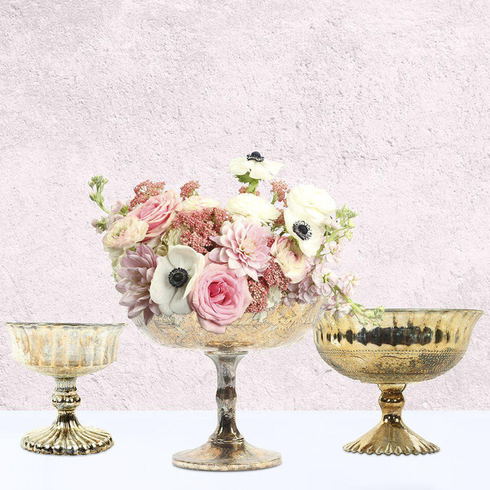 Antique Burnt Gold Glass Compote Vase Flower Bowl Centerpiece-Set of 1-Koyal Wholesale-4.5" D x 4.5" H-