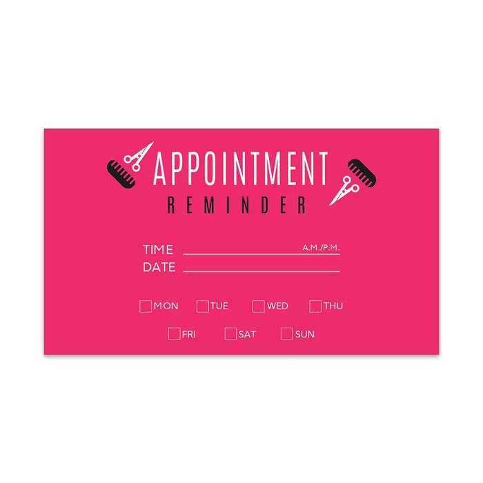 Appointment Business Cards for Hair Salon, Client Reminder, Office, Massage, Grooming, Dental, Medical Doctor-Set of 100-Andaz Press-Fuchsia Hair Salon-