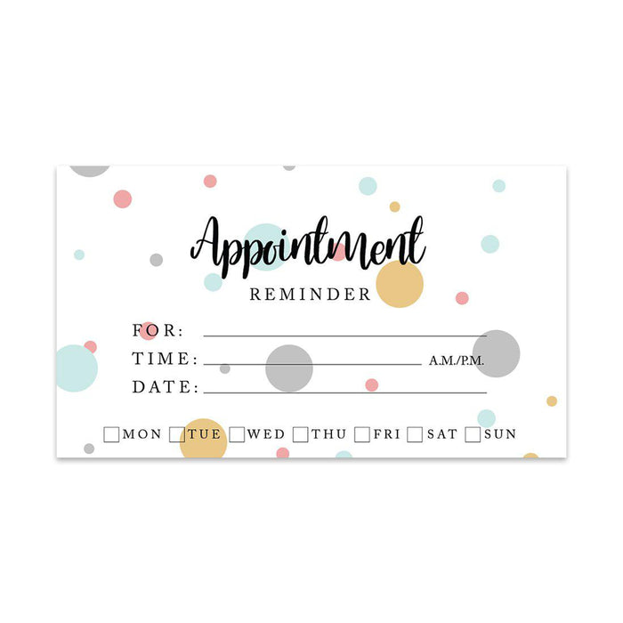 Appointment Business Cards for Hair Salon, Client Reminder, Office, Massage, Grooming, Dental, Medical Doctor-Set of 100-Andaz Press-Pastel Polka Dots-