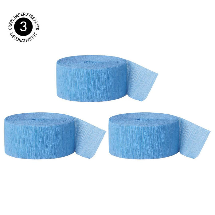 Baby Blue Crepe Paper Streamer Hanging Decorative Kit-Set of 3-Andaz Press-