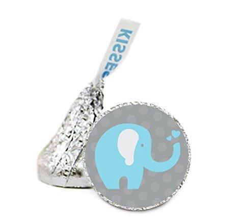 Baby Elephant Hershey's Kiss Baby Shower Stickers-Set of 216-Andaz Press-Boy-