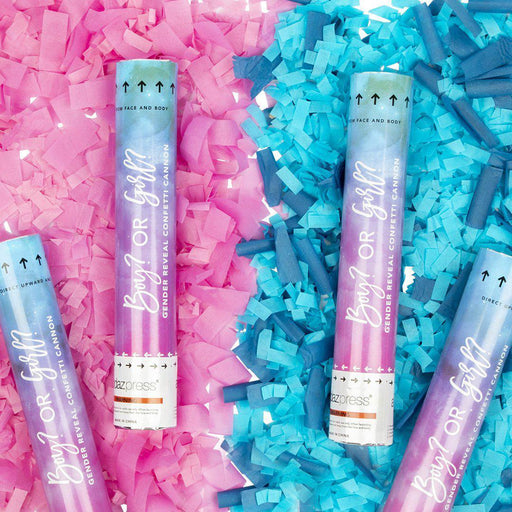 Baby Gender Reveal Confetti Cannons with 6 Blue or 6 Pink Confetti - Compress Air Popper-Set of 12-Andaz Press-