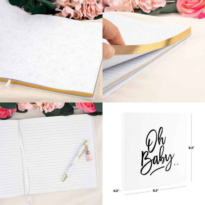 Baby Shower Guestbook with Gold Accents, White Guest Sign in Registry, Scrapbook, Photo Album-Set of 1-Andaz Press-Oh Baby-