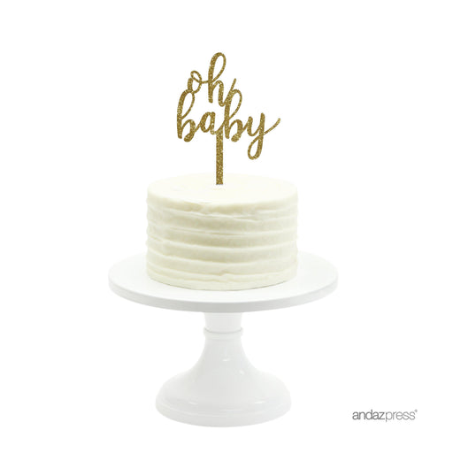 Baby Shower Oh Baby Glitter Acrylic Cake Toppers-Set of 1-Andaz Press-Gold-