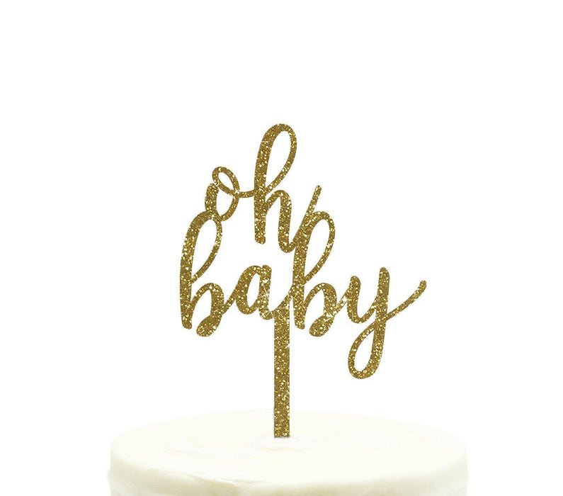 Baby Shower Oh Baby Glitter Acrylic Cake Toppers-Set of 1-Andaz Press-Gold-