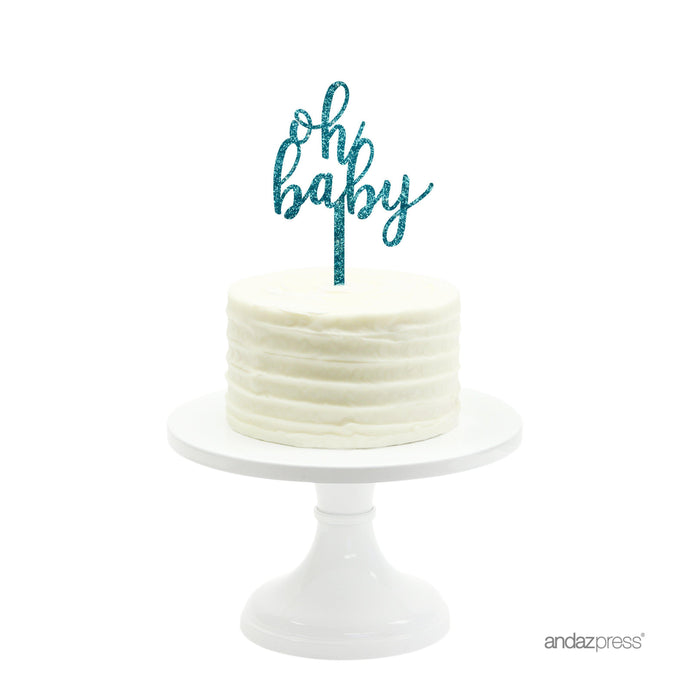 Baby Shower Oh Baby Glitter Acrylic Cake Toppers-Set of 1-Andaz Press-Gold-