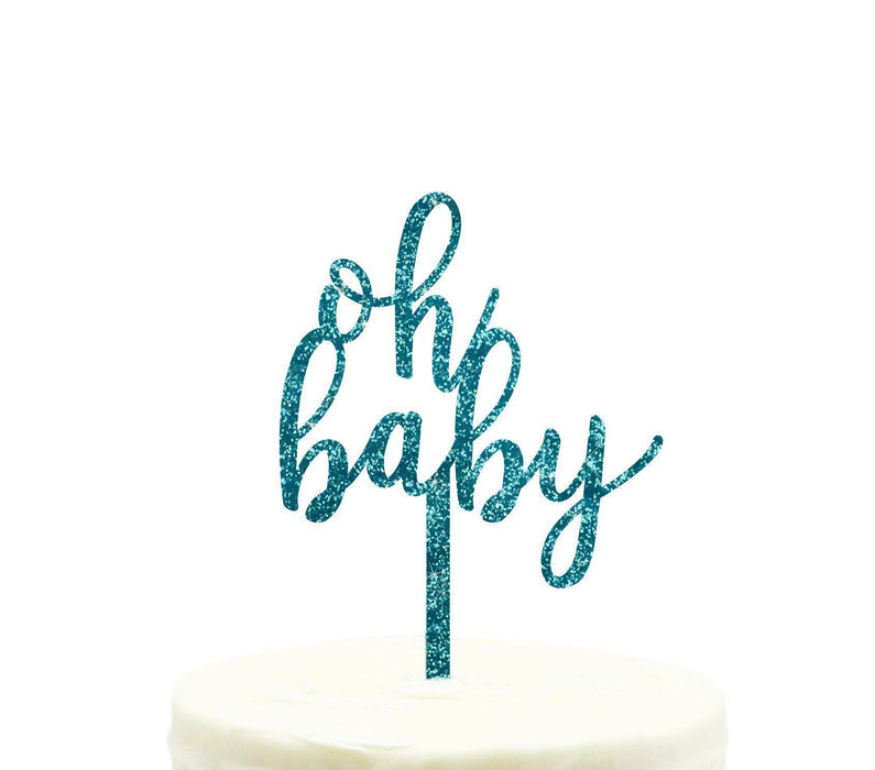 Baby Shower Oh Baby Glitter Acrylic Cake Toppers-Set of 1-Andaz Press-Gold-