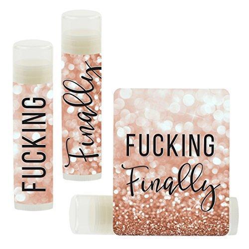 Bachelorette Faux Rose Gold Glitter Shimmer, Lip Balm Favors-Set of 12-Andaz Press-Fucking Finally-