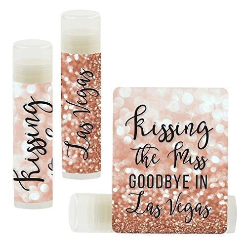 Bachelorette Faux Rose Gold Glitter Shimmer, Lip Balm Favors-Set of 12-Andaz Press-Kissing The Miss Goodbye in Las Vegas-