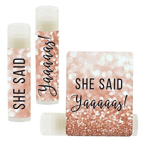 Bachelorette Faux Rose Gold Glitter Shimmer, Lip Balm Favors-Set of 12-Andaz Press-She Said Yaaaaas!-