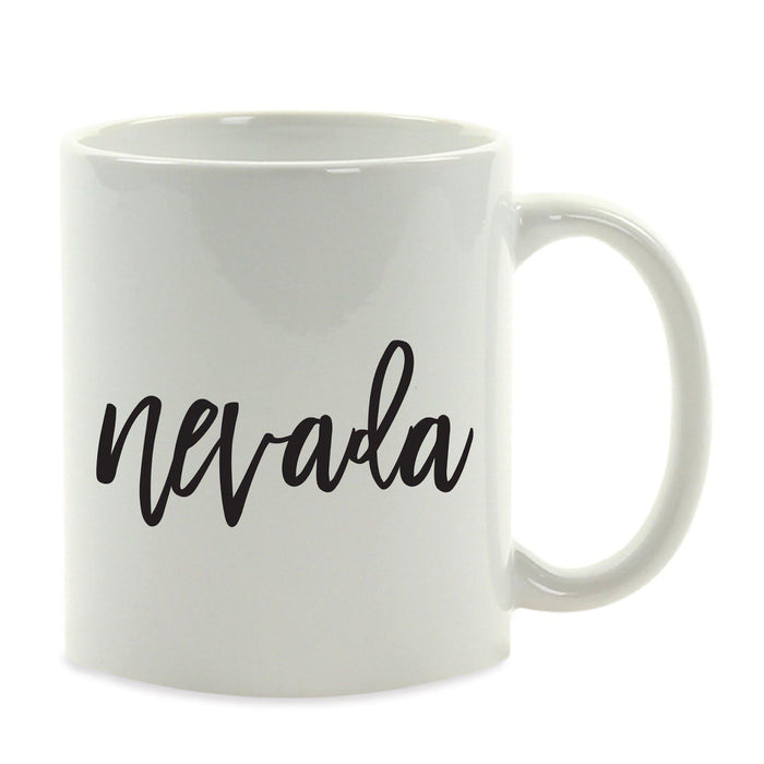 Black Calligraphy US State Ceramic Coffee Mug-Set of 1-Andaz Press-Nevada-