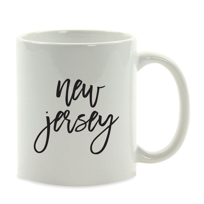 Black Calligraphy US State Ceramic Coffee Mug-Set of 1-Andaz Press-New Jersey-