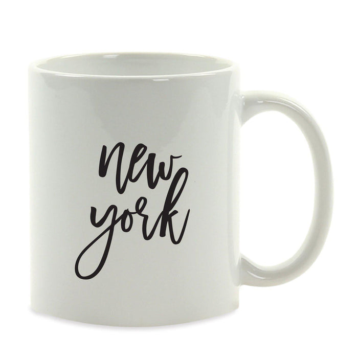 Black Calligraphy US State Ceramic Coffee Mug-Set of 1-Andaz Press-New York-